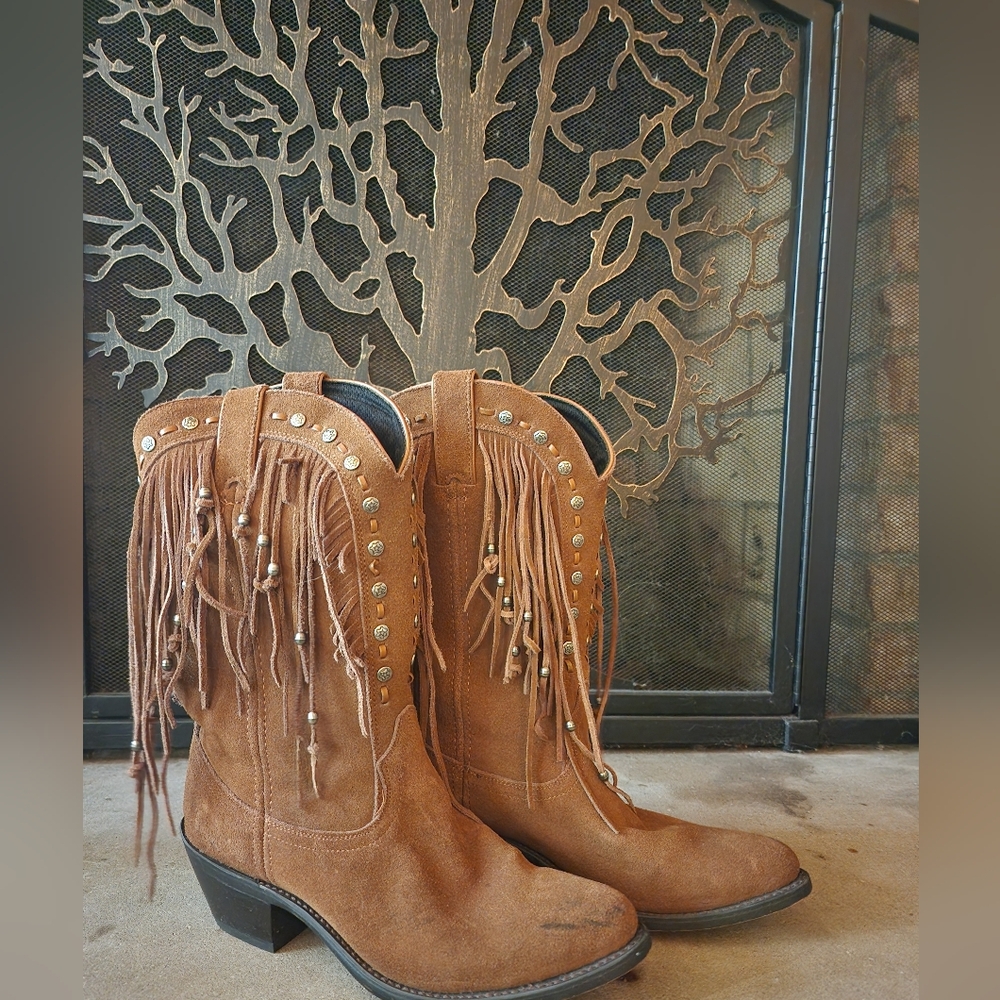Durango | Brown Suede Leather Party Fringe Western Boots SZ 7 1/5